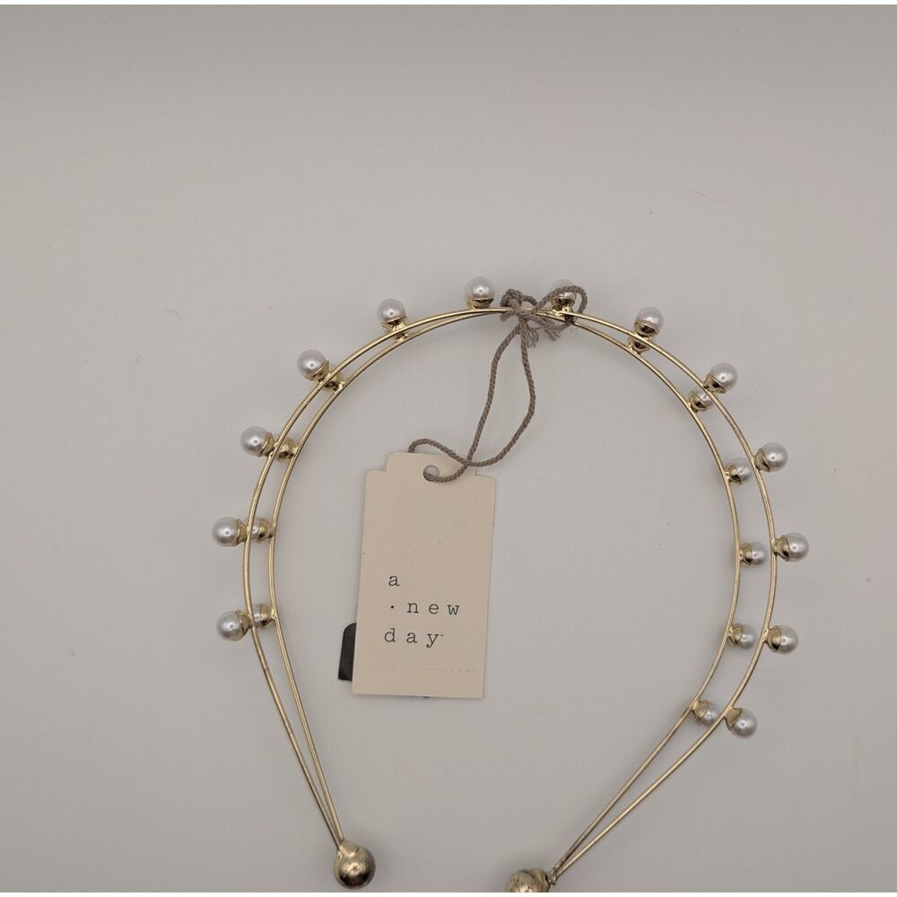 A New Day Gold Tone Double Band Necklace with Faux Pearls – Modern Statement